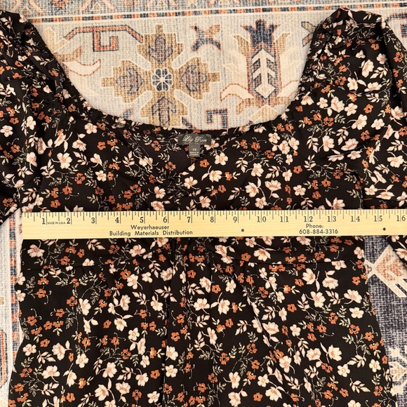 Lily Rose Women’s Black Floral Long Sleeve Cinch Front Baby Doll Dress Size XS - Picture 12 of 14